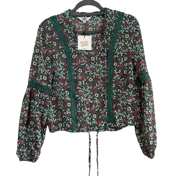 NWT Jack by BB Dakota Going To California Floral Peasant Blouse Green Womens XS - Picture 3 of 5